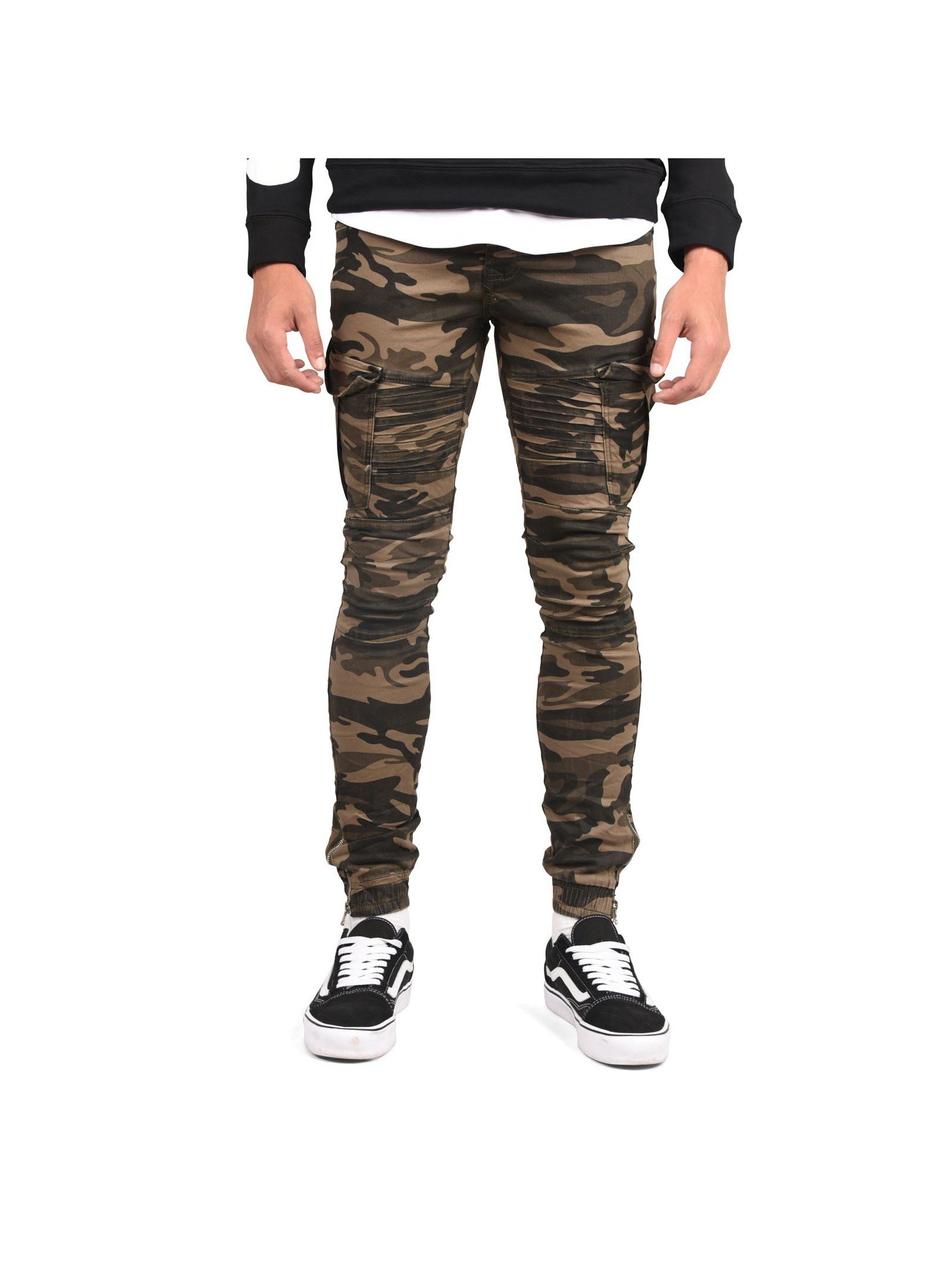 Project X Paris Men's Kaki Skinny Camo Print Jogger Jeans With Cargo Pockets 34,