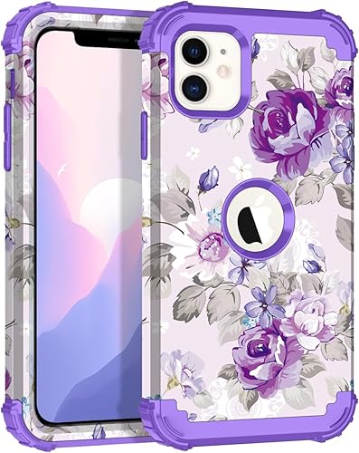 Hocase Funda protectora híbrida 3 en 1 para iPhone 11, resistente a prueba de golpes, goma de silicona suave, parachoques de plástico duro, funda