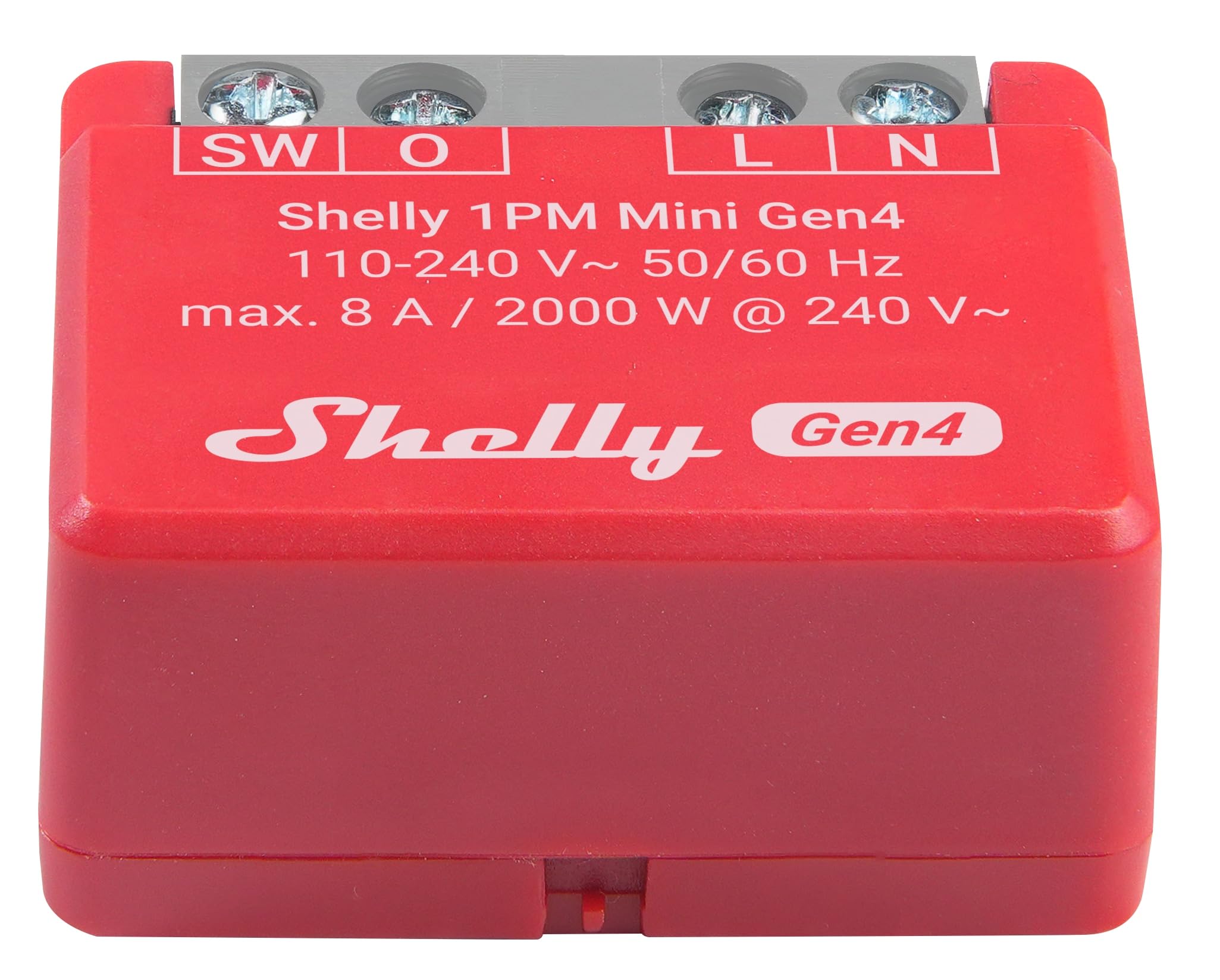 SHELLY Relè 1PM Mini Gen4, 8A, WLAN, Bluetooth, rosso, 4 pezzi