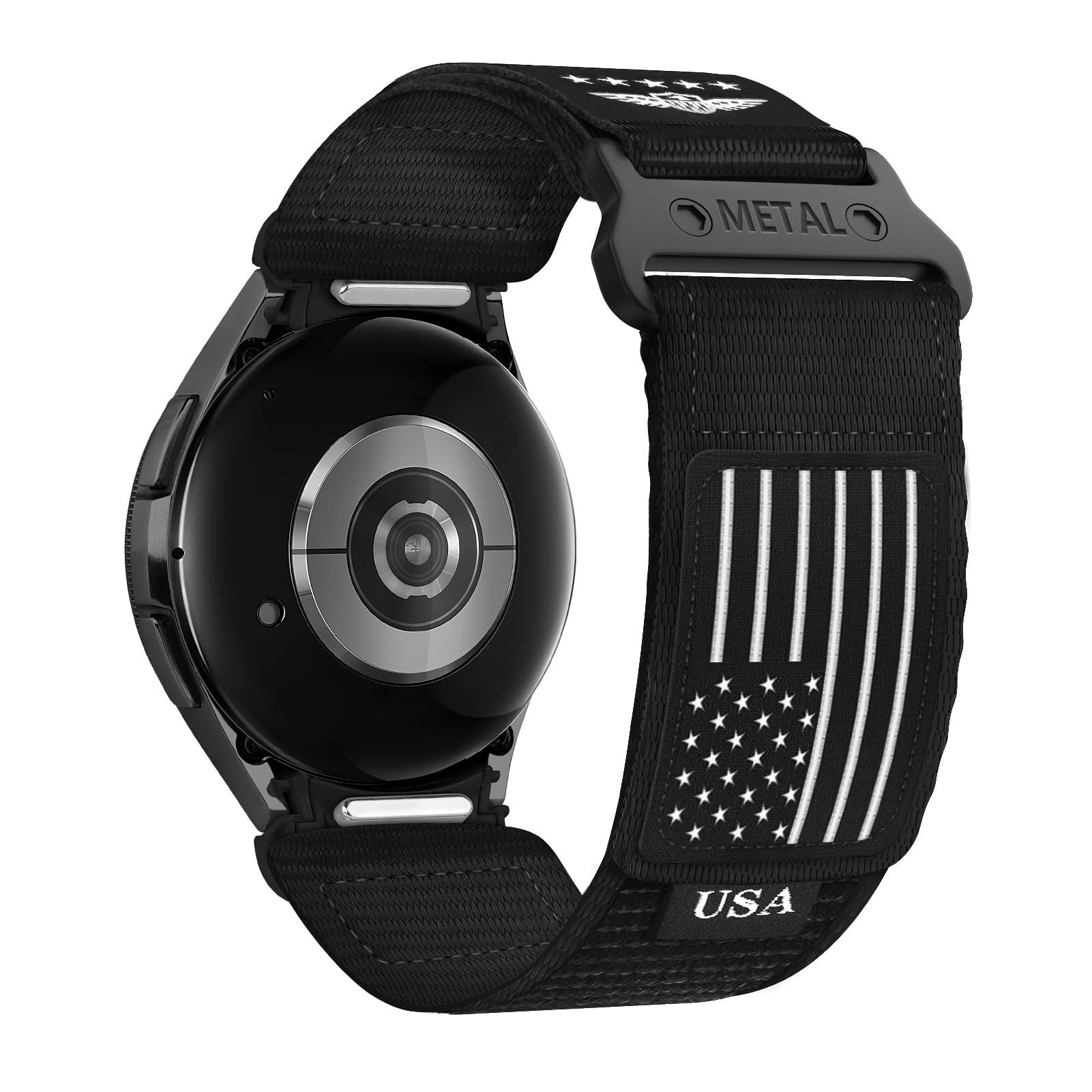 Rugged Nylon Band for Samsung Galaxy Watch 6 Classic 47mm 43mm/5 Pro 45mm/Watch 7 FE 6 5 4 44mm 40mm/4 Classic 46mm 42mm,One Click Attachment,No Gap Fabric Sport Band Adjustable Strap for Men Women,S