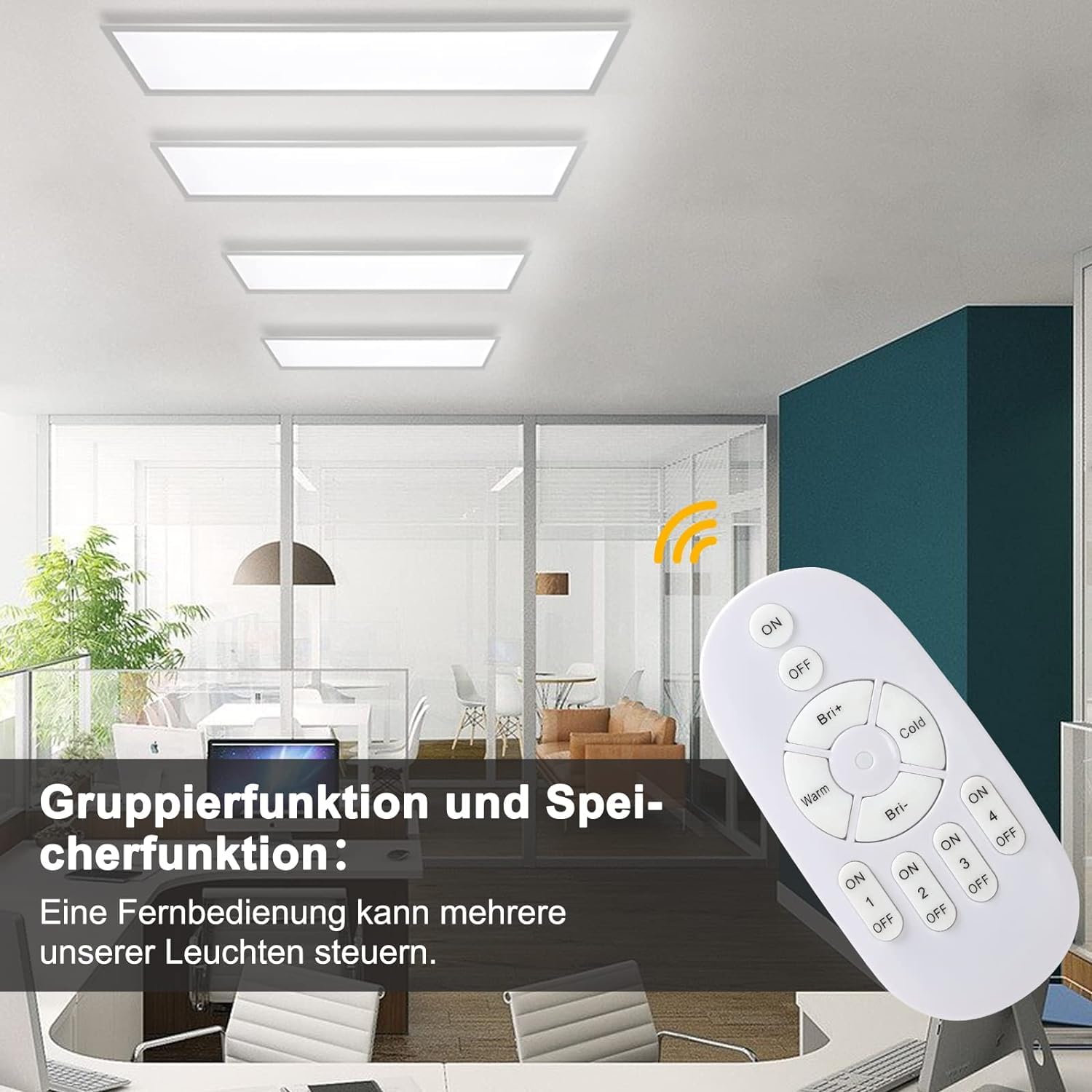 Dimmbare LED Deckenleuchte 120x30 cm mit Memory Funktion, 40W 2700K-6500K Ultraflache Rechteckige Panel mit Fernbedienung, Ultrahelles Licht Geeignet für Büro, Küche, Garage, Werkstatt, Keller, etc.