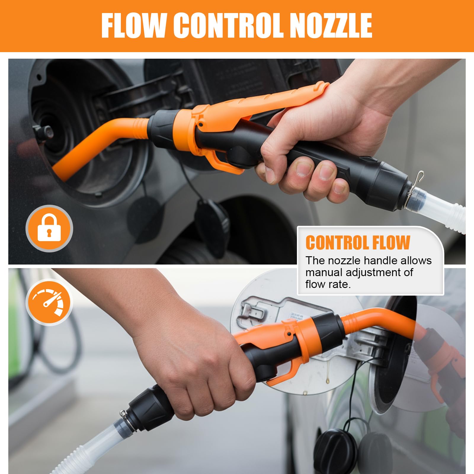 Pompe de Transfert Électrique sur Batterie, Pompe à Carburant, Pomp Siphon Portable pour Liquides, Pompes à Gasoil avec Tuyau, 3,5 GPM pour Essence, Diesel (Orange)