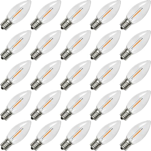 Miniatura 1 de Paquete de 25 bombillas LED C9 de repuesto para Navidad, bombillas LED C9 inastillables de 0.6 W para tira de luces de Navidad, base intermedia E17,
