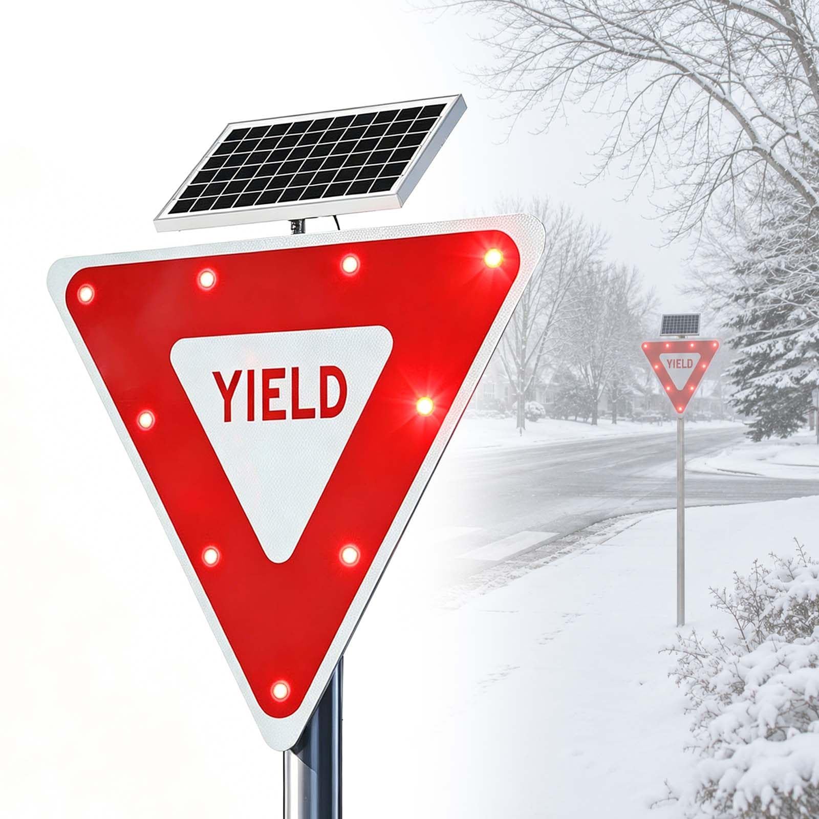 QFGain YIELD Sign Solar LED Flashing for Pedestrian Crossing, 0.5 Miles Visibility, Heavy Duty Aluminum with 2 Modes (Dusk to Dawn/24/7) for Traffic Control