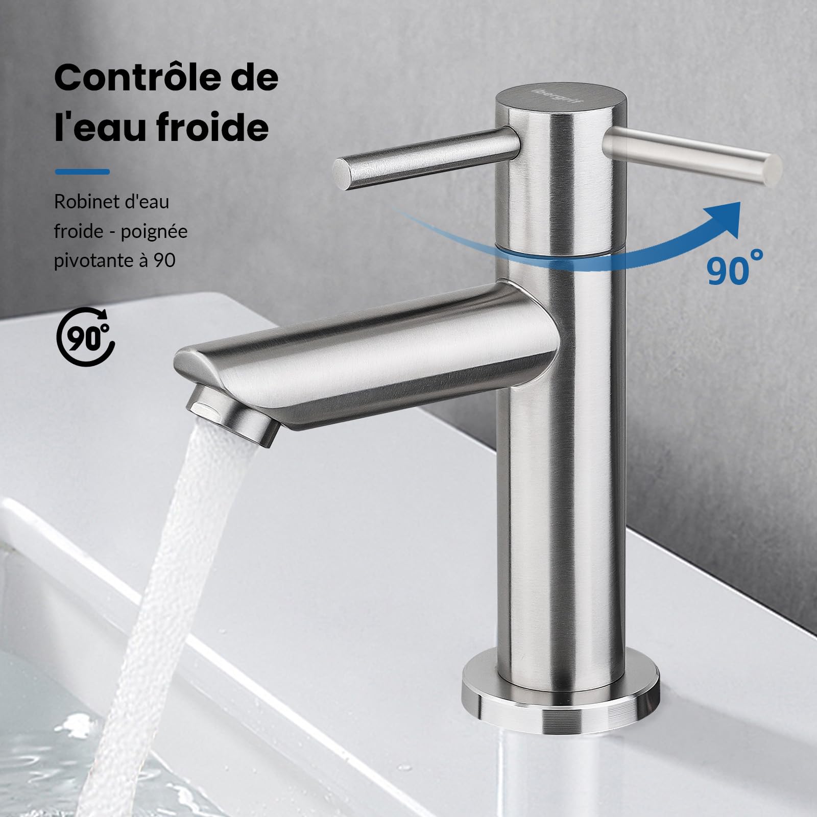 Ibergrif M18103 Mitigeur de lavabo eau froide monocommande acier inoxydable finition brossée