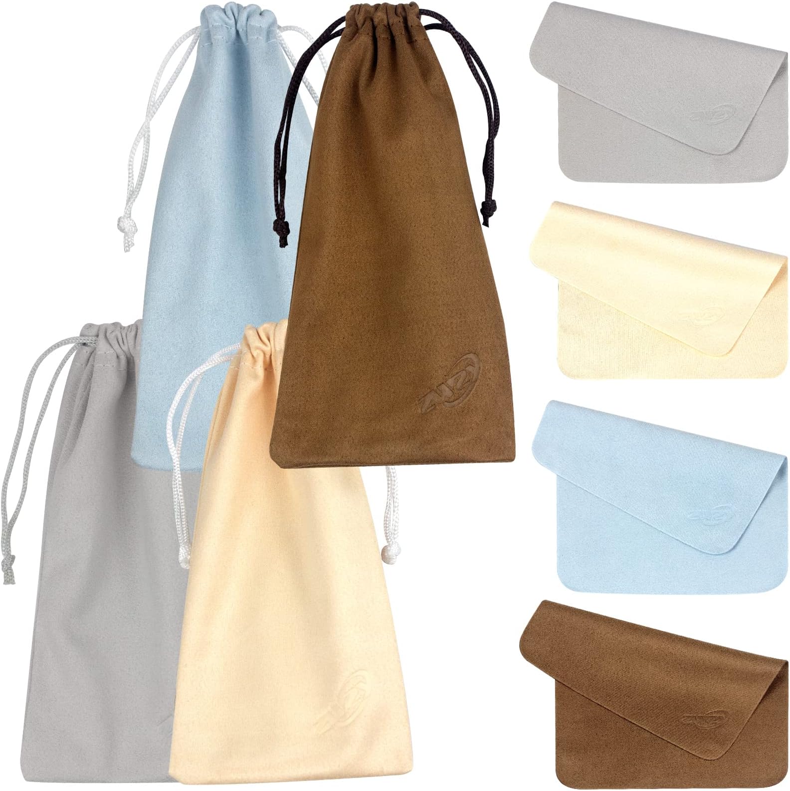 ZWZY [4+4 Pack] Sunglass Case Drawstring Storage Soft Microfiber Pouch, Eyeglass Case with Eyeglass Cleaning Cloth