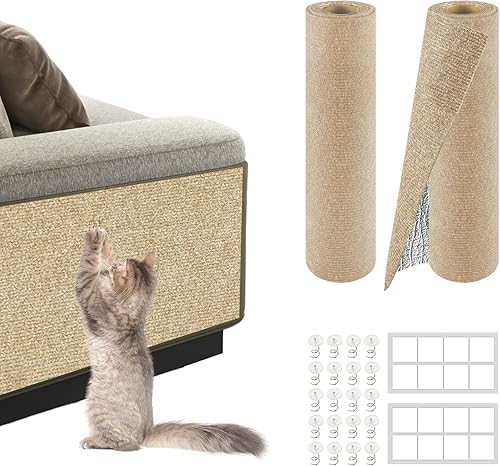 Paquete de 2 Total 78.7"x15.8" Alfombrilla Rascadora para Gato para Muebles de Sofá y Protector de Pared | Rascador de Alfombra Autoadhesiva