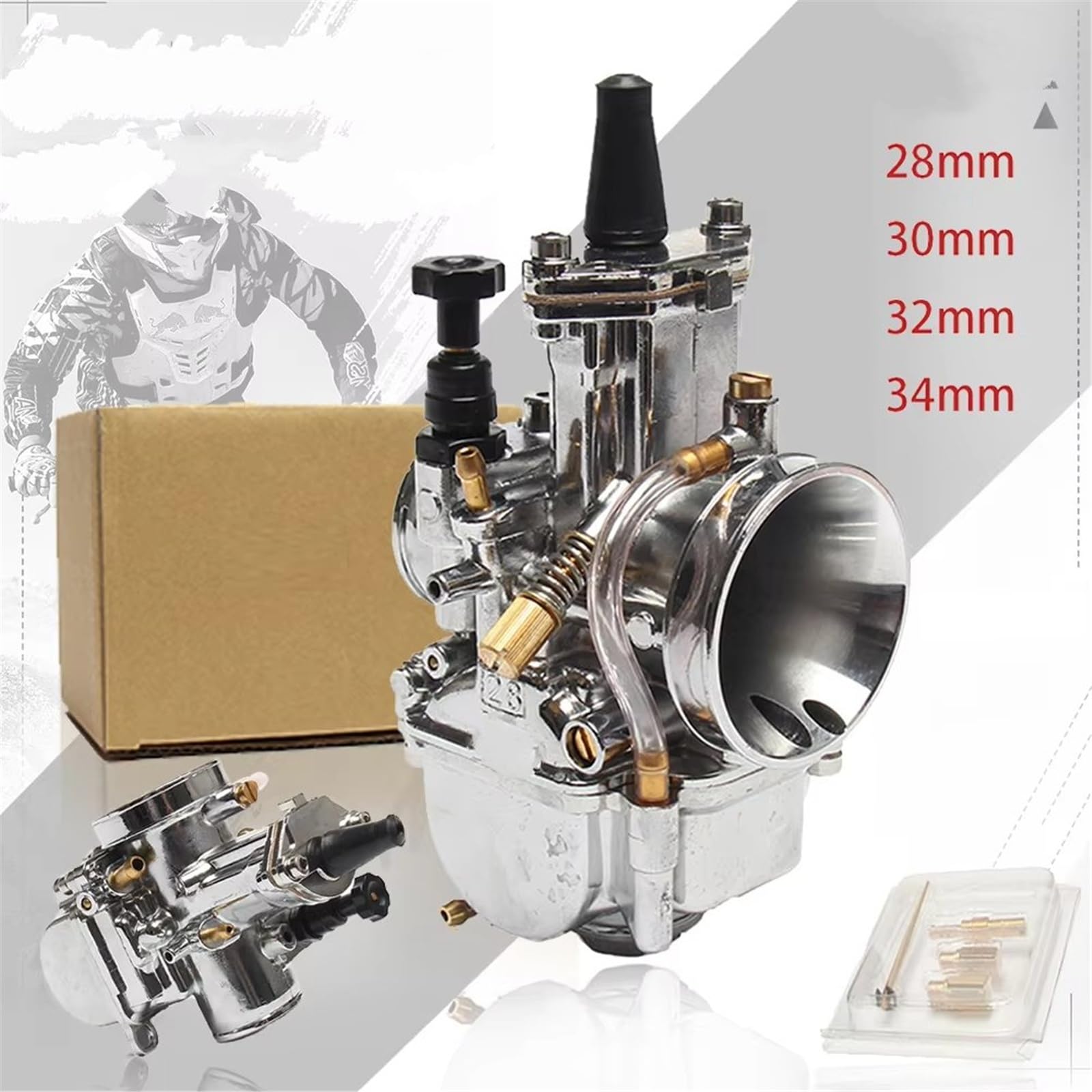Carburateurs pour Moto Universelle en Argent 28 30 32 34mm, pour Carburateur pour PWK avec Jet Puissant 85 100 125 150 175 250 300cc Dirt Bike Pit Bike Carburettor(28mm)