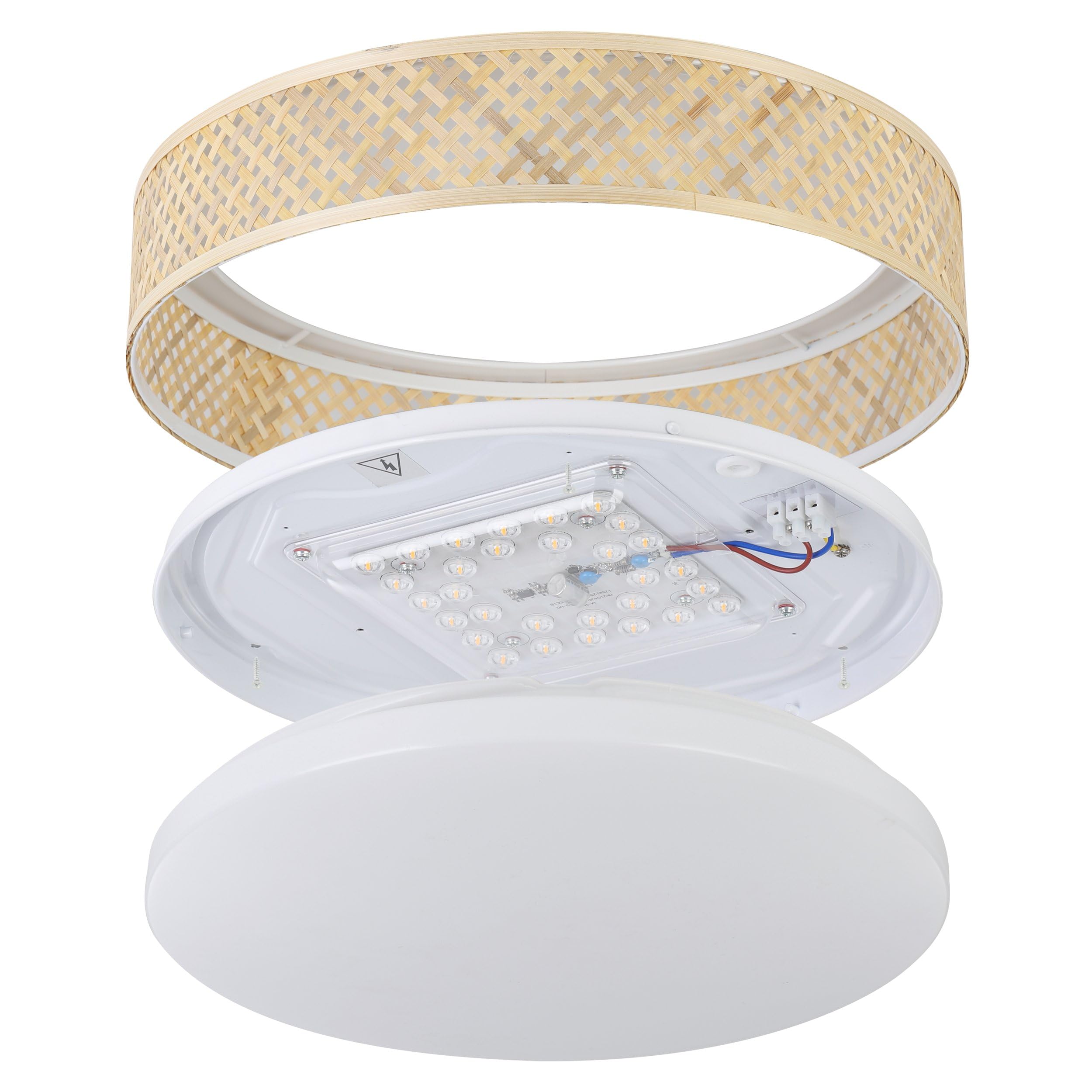 Eglo Luppineria lámpara de techo, luminaria con pantalla de bambú | iluminador de salón bohemio de madera natural y plástico en blanco, candil de madera, blanco cálido
