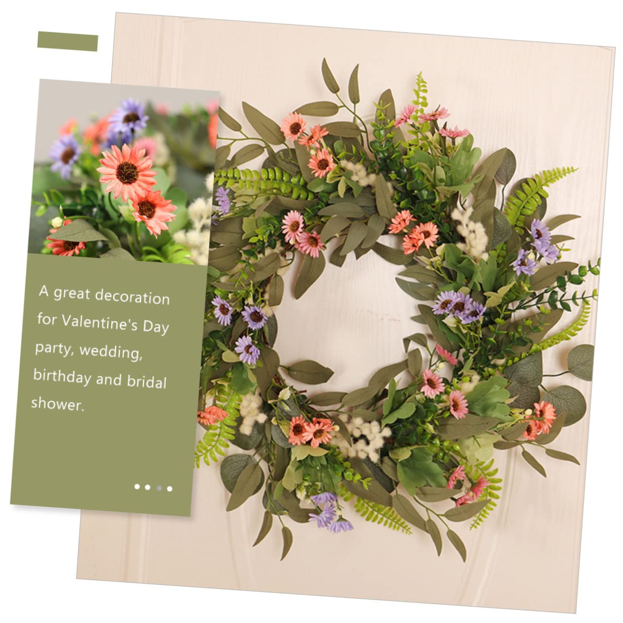 Künstlicher Eukalyptuskranz mit Gänseblümchen als Sommerfest Haustürkranz Romantischer Blumenkranz als Abschlussgeschenk Langlebige und Elegante Dekoration