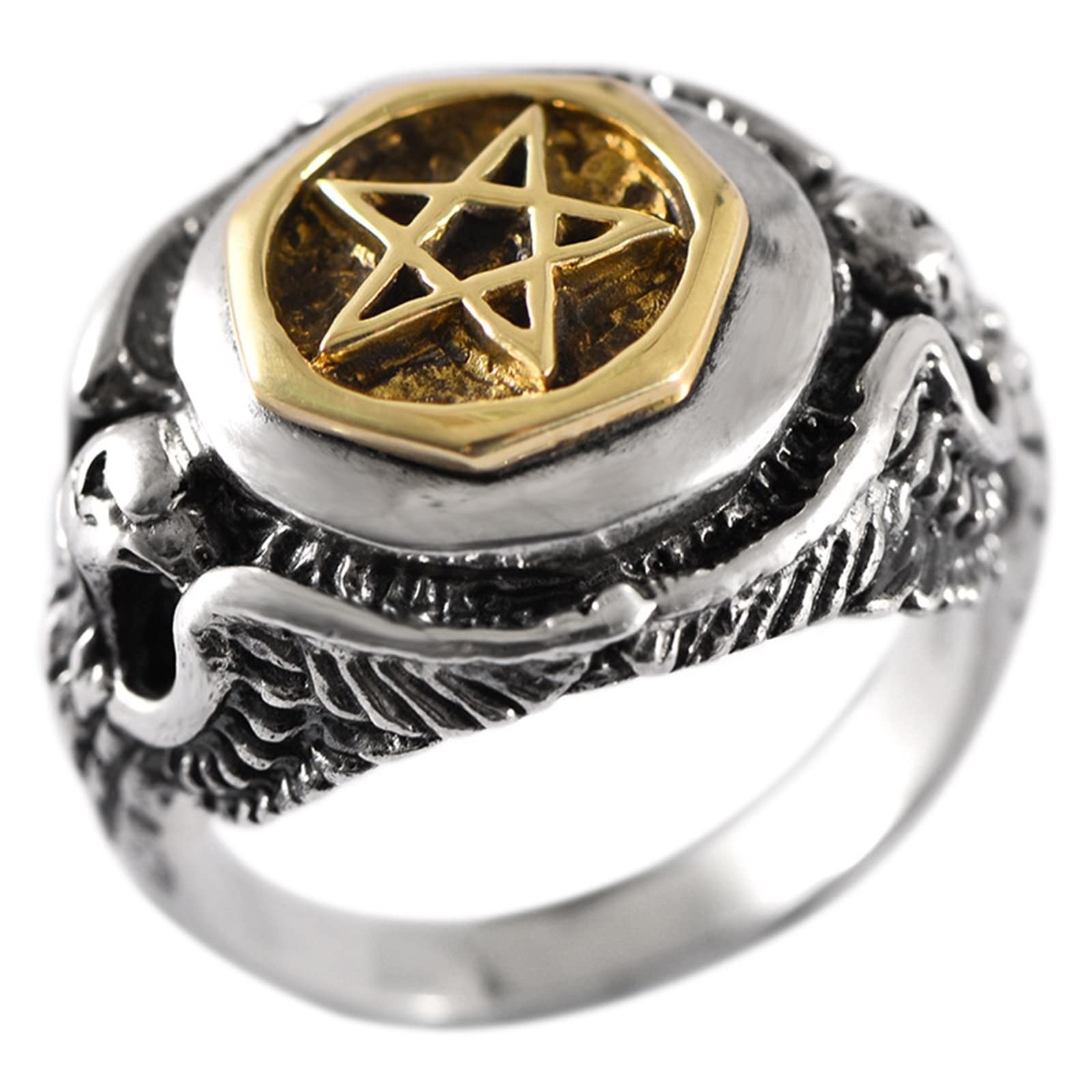 Męski pierścionek 925, pierścionek zaręczynowy męski srebrny pentagram orzeł męski