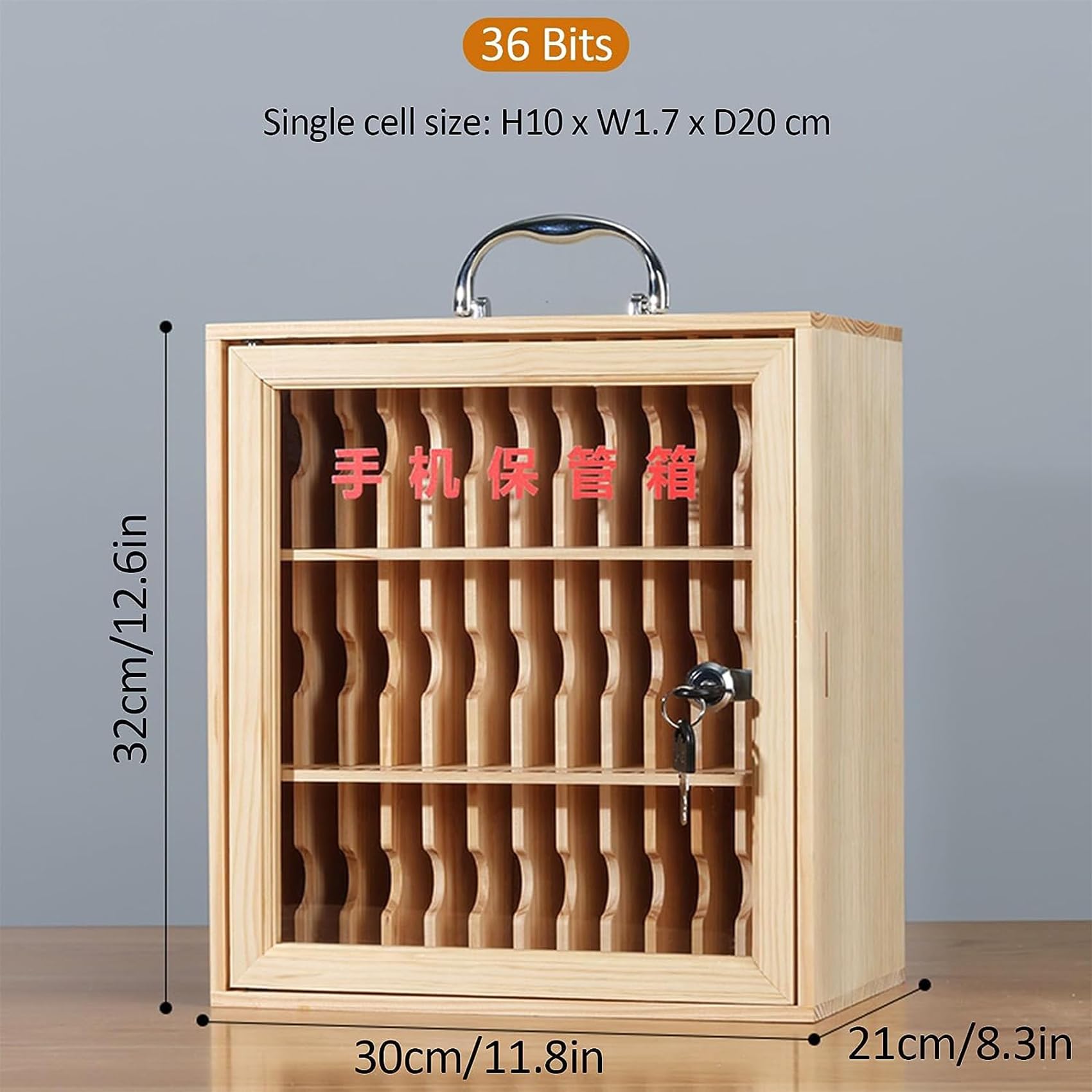 Cubo de almacenamiento transparente para teléfono móvil con casilleros numerados, ideal para uso escolar y exámenes, material de madera, 36 ranuras