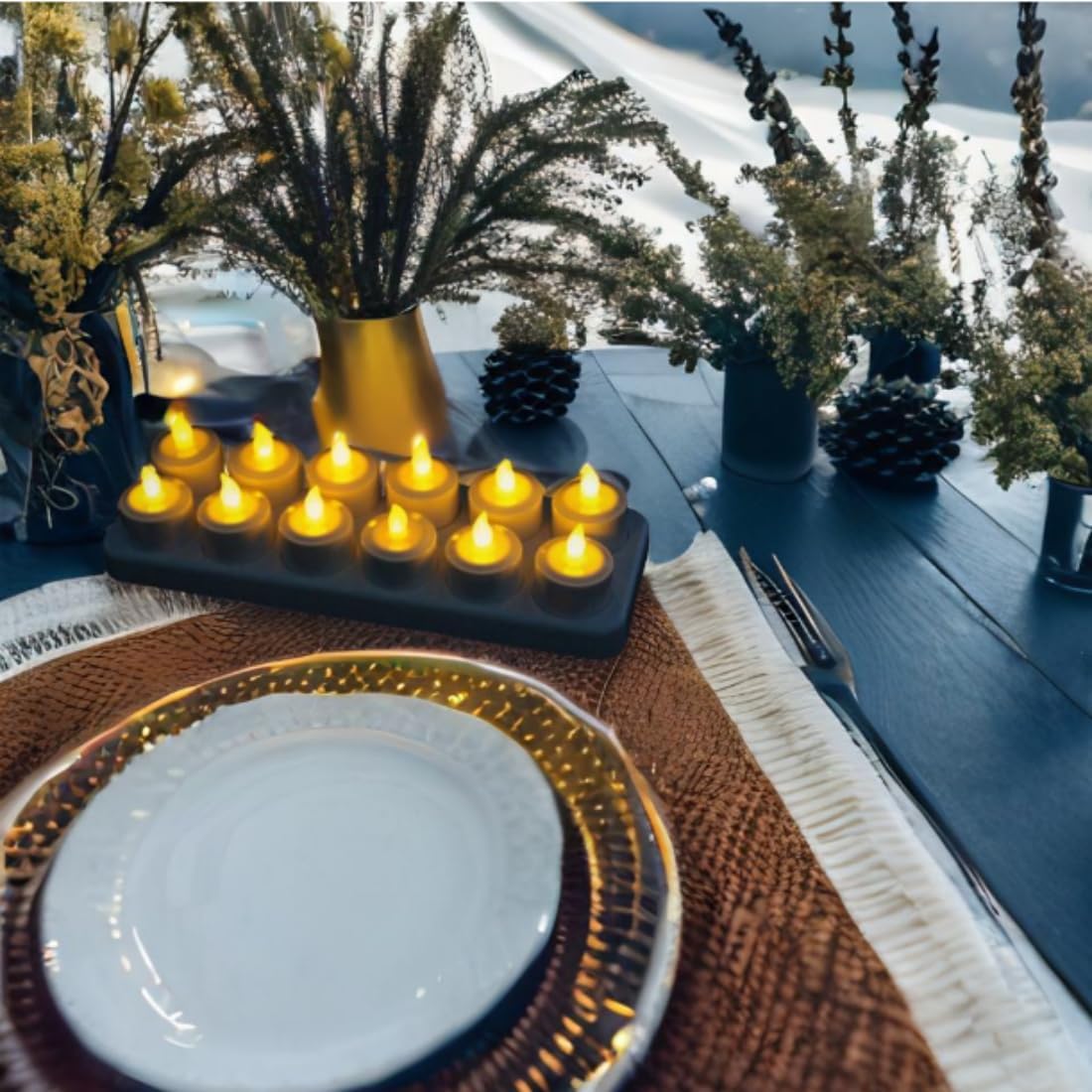 Yi Dong LED Candles Set of 12 Rechargeable Flameless Tealight Battery Powered Candle Lights with Charging Hub, Long Battery Life for Weddings, Parties, Hotels and Decorations