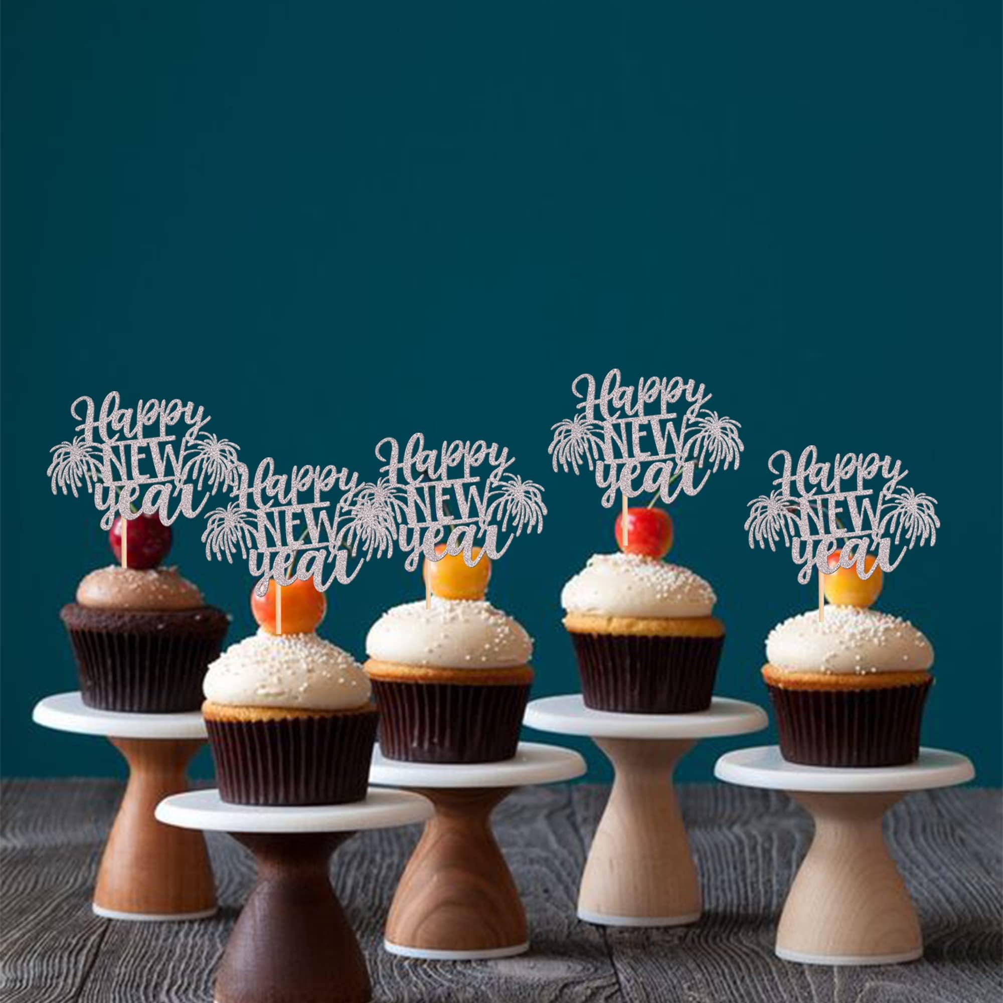 Xsstarmi 24 Pack Happy New Year Cupcake Toppers Silver Fireworks Glitter Welcome to 2026 Cupcake Picks Decoration for 2026 Happy New Year Celebrate Party Cake Decorations Supplies - Image 4