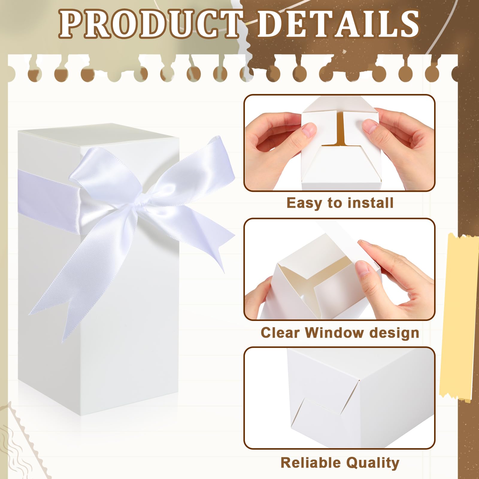 Fulmoon 12 Sets Geschenkboxen mit Sichtfenster, mit Schleife, Sublimationsverpackung, weiß | Passend für 30,5 cm, 40,6 cm, 530 ml, leere Verpackung, Geburtstag, Hochzeit, Abschlussfeier, Partyverpackung