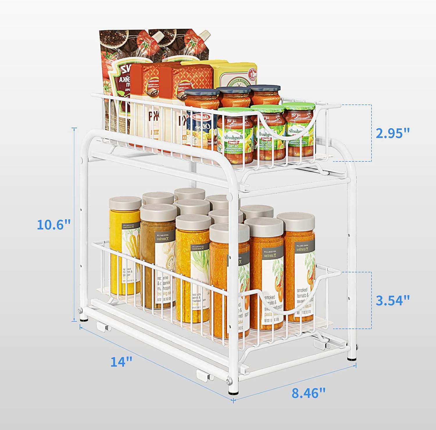 AIYAKA 2 Tier Stackable Sliding Basket Organizer Drawer For Kitchen And Bathroom/Cabinet Drawers,White - Image 3