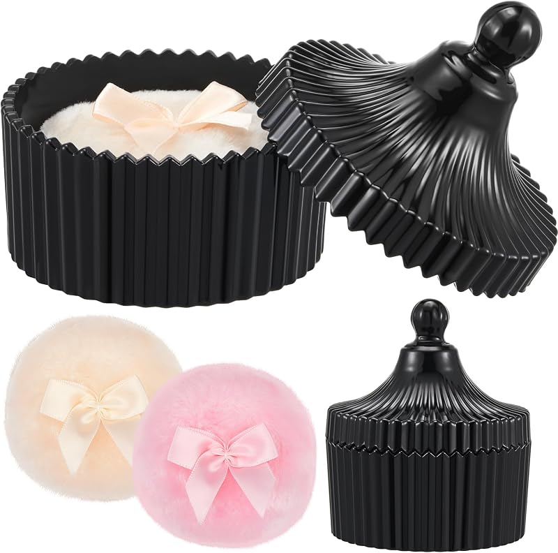 Tioncy Conjunto com 3 peças para pó, com 2 puffs e recipiente preto