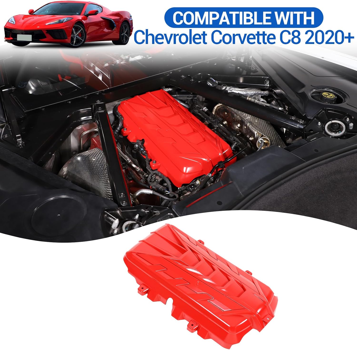 Engine Cover Replacement Compatible with Chevrolet Corvette C8 2020-2025 Stingray E-Ray Z51 6.2L, ABS Engine Compartment Protection Cover Accessories (Red)