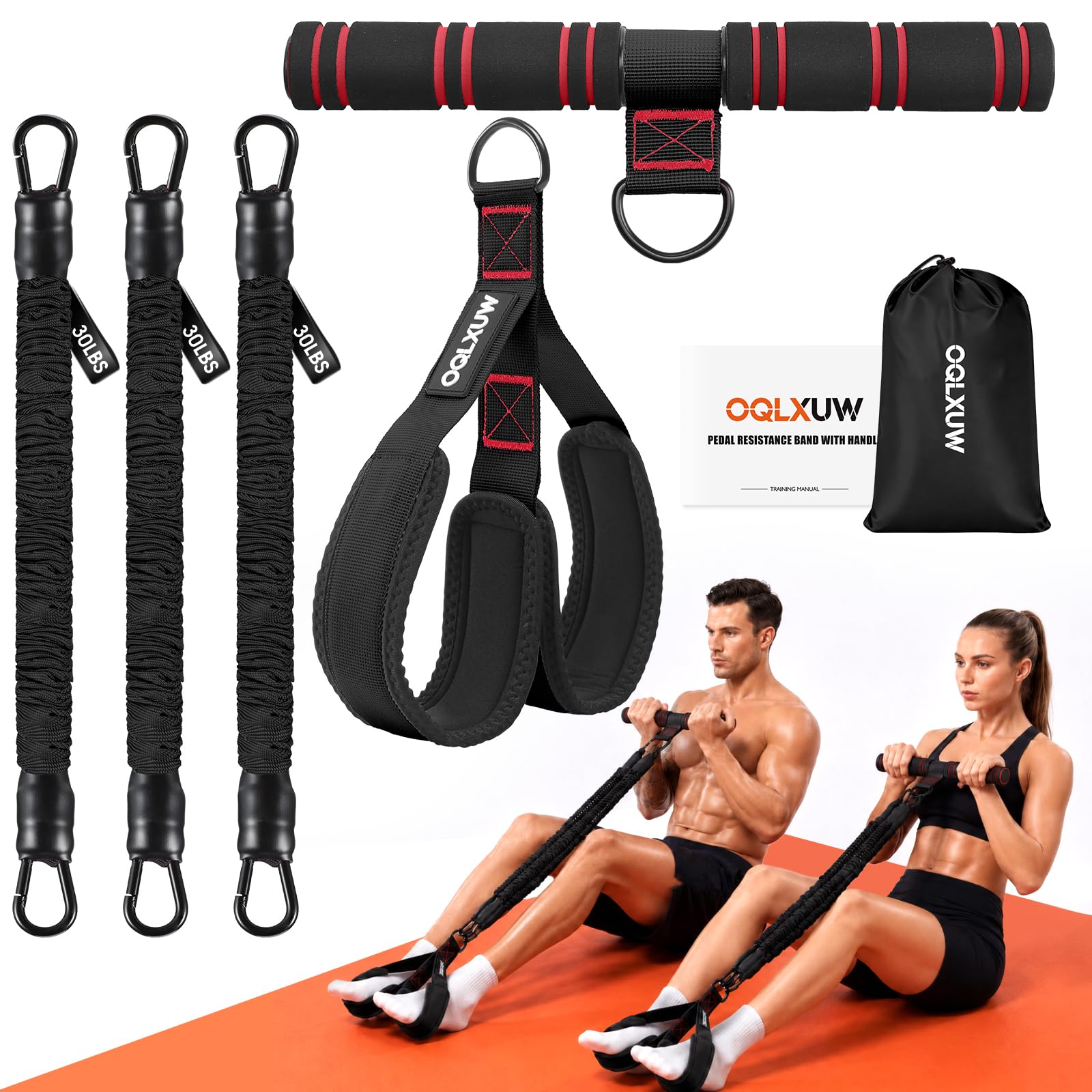 Multifunction Pedal Resistance Band with Handles, Adjustable 3-Tube