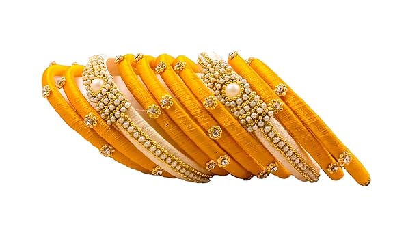 Yaalz Silk Thread Festival Wear Fancy Designer Pearl & Flower Worked Elegant Set Bangles For Women Girls In Multiple Colors