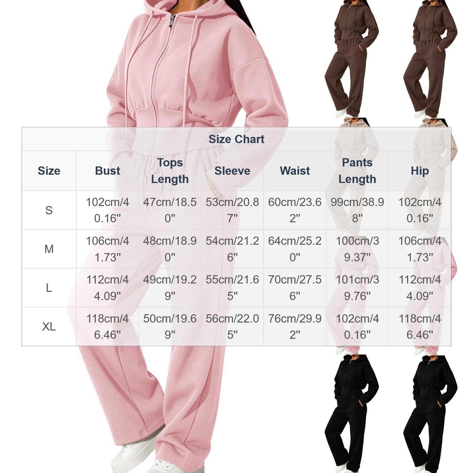 Tuta da donna Set 2 pezzi Casual Lounge Wear Set da donna Zip Up Felpe con cappuccio ritagliate Gamba dritta Pantaloni della tuta Palestra Allenamento Tute atletiche Allentato Activewear Tempo libero