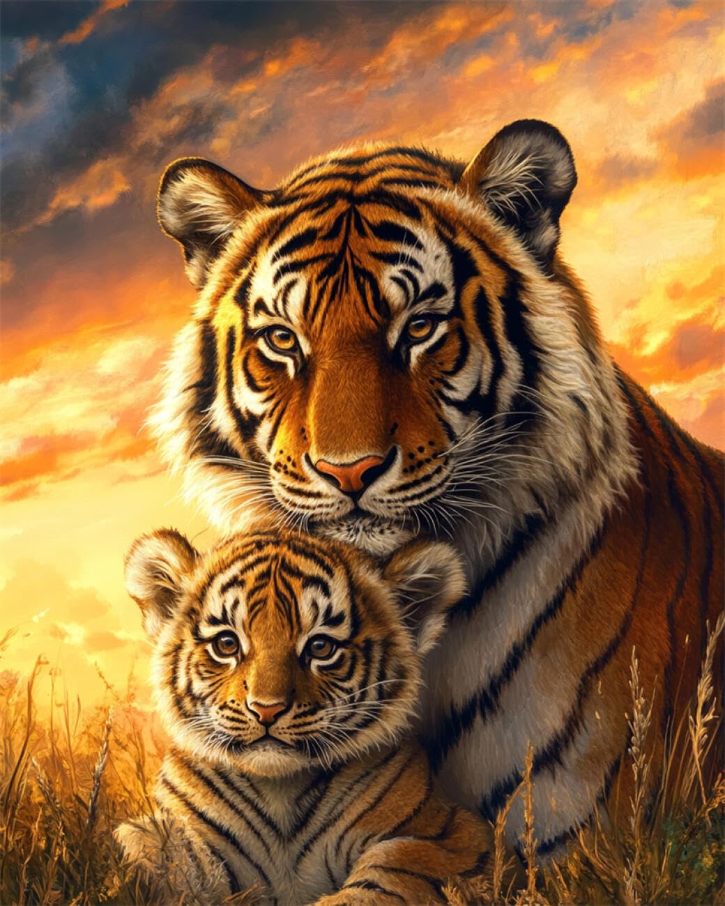 RKFLGEW DIY Embroidery Beads Set Fantasy Tiger 30x40cm