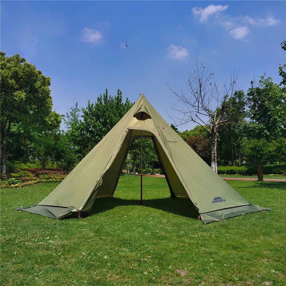 Tipi Hot Tent with Fire Retardant Stove Jack for Flue Pipes, 3~4 Person, Lightweight, Teepee Tents with Snow Skirt for Family Team Outdoor Backpacking Camping Hiking