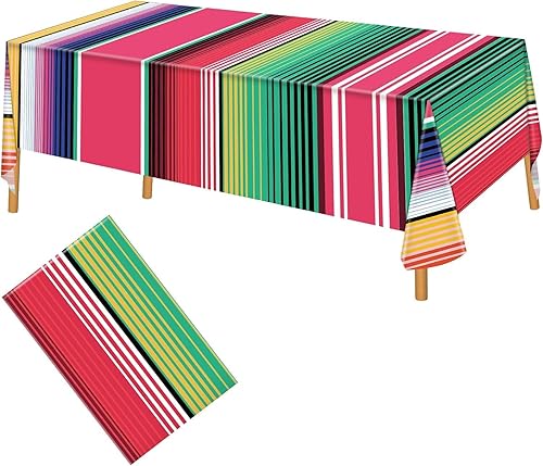 Hxezoc Paquete de 3 manteles desechables de plástico mexicano de serape, 54 x 108 pulgadas, a rayas mexicanas, para bodas, fiestas de cumpleaños,