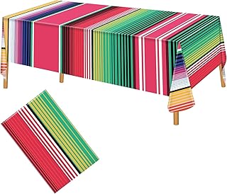 Hxezoc 3 Pack Disposable Plastic Mexican Serape Tablecloths, 54 x 108 Inch Mexican Striped Party Table Cover for Mexican Wedding Birthday Party Decorations Outdoor Indoor Party Supplies