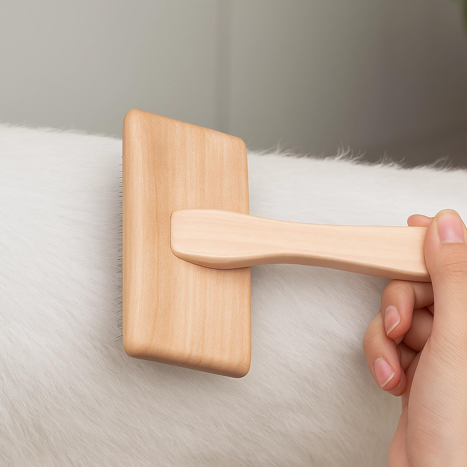 4 Stk. Tierkamm-Set mit Holzgriff, Fellpflegewerkzeuge für Hunde und Katzen, Metallzinken zum Entfernen loser Haare und Unterwolle, klein und groß, mit Aufhängeöse zur Aufbewahrung