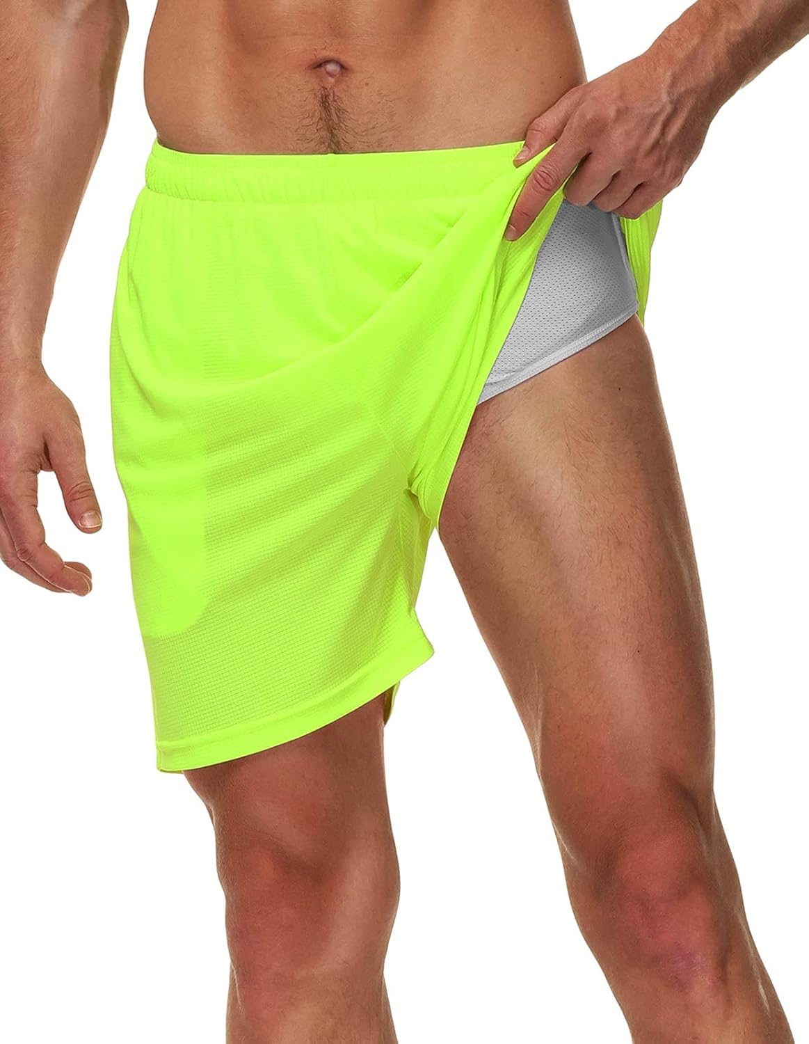 SPECIALMAGIC Men's Running Shorts 5 Inch Neon Lightweight Workout Gym Soccer Tennis Athletic Shorts with Linner Pockets: Clothing