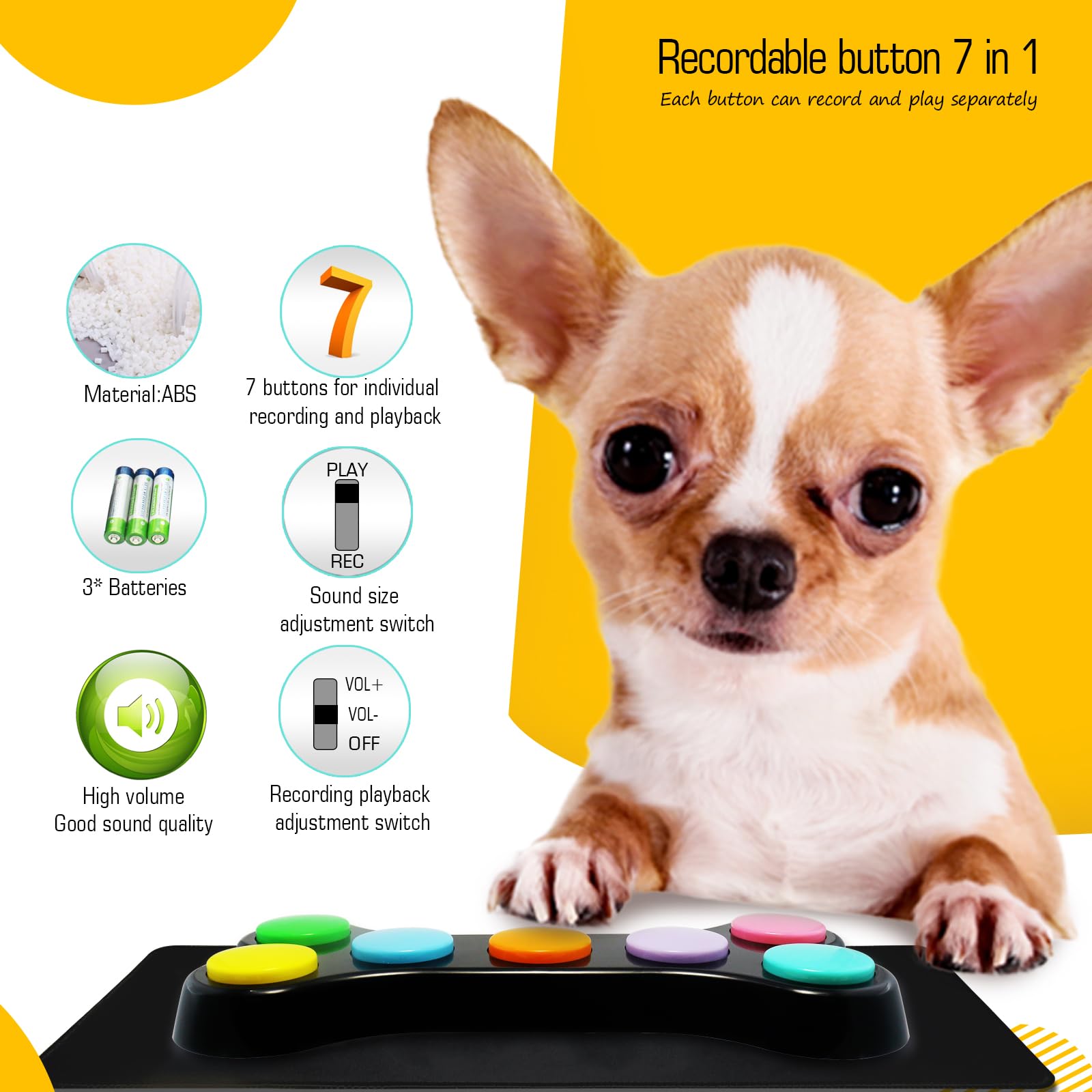 Recordable Training Buttons Dog Training Talking Buttons - 6 S With 24 ...