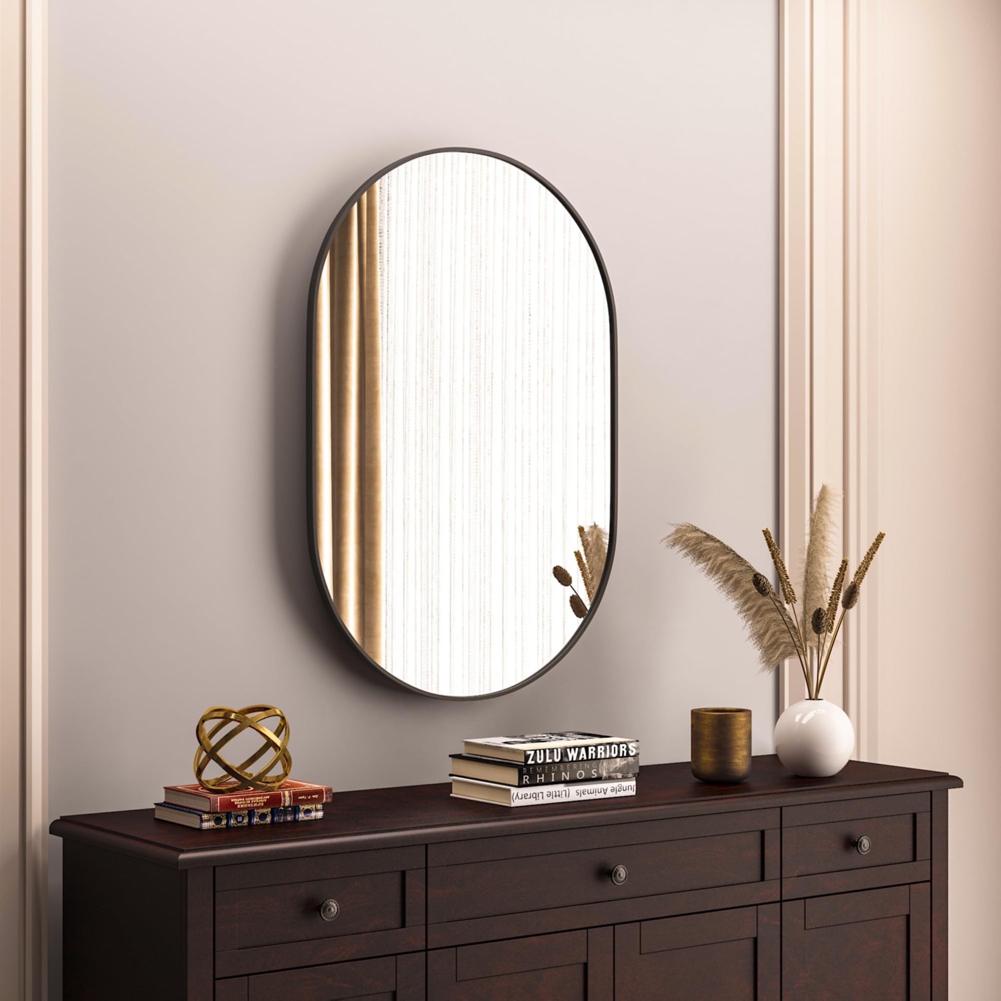 Schwarz Oval Badezimmer Wandspiegel, 50x75cm Oval Wandspiegel Dekor Eingang Weg, Eitelkeit Wand Spiegel für über Waschbecken, Eingang, Wohnzimmer, Flur, Schlafzimmer