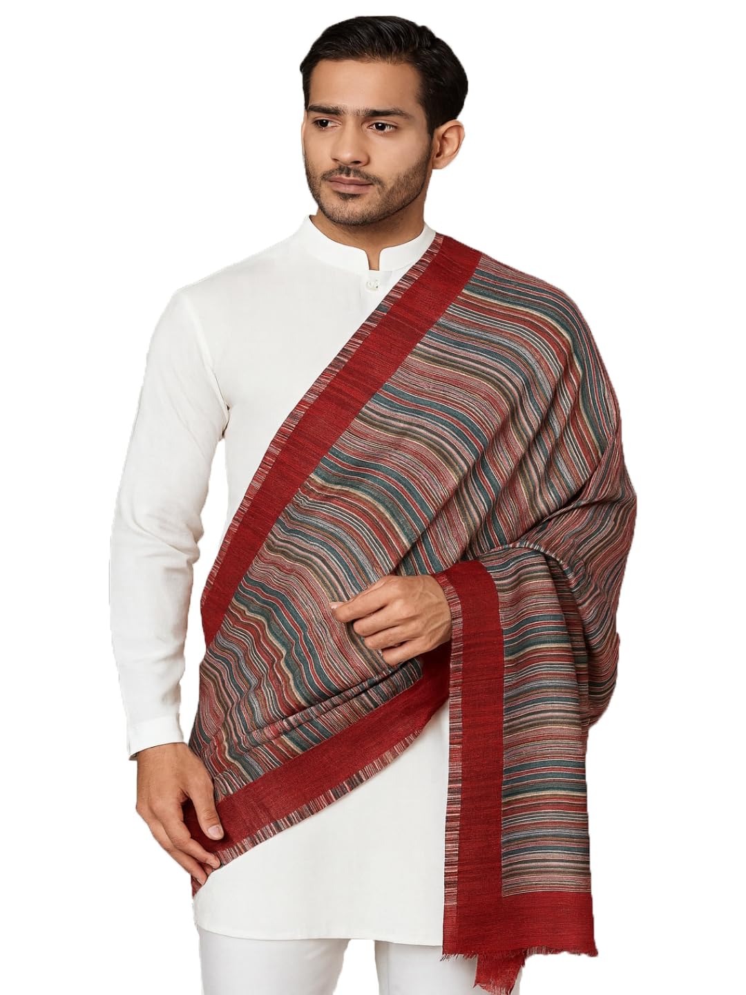 muffly Striped Fine Wool Stole with Border, Soft & Comfortable Stoles for Men - Size (80 inch X 28 inch)-picture-13