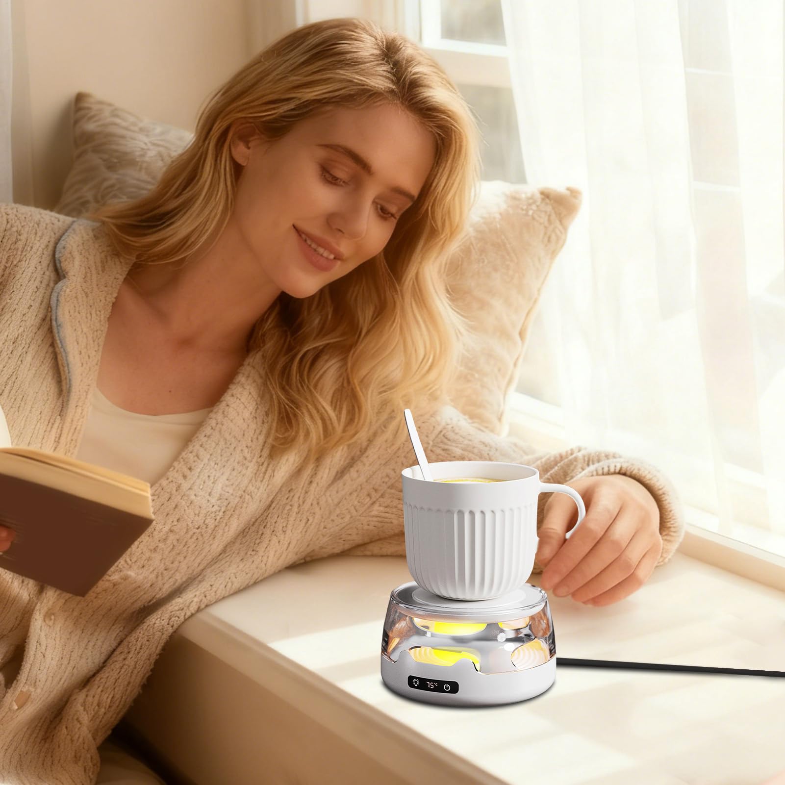 Calentador de Tazas para Escritorio 4 Niveles Temperatura Silencioso | Calentadores Portátiles para Bebidas Calientes para Té Leche en Hogar Oficina Viajes