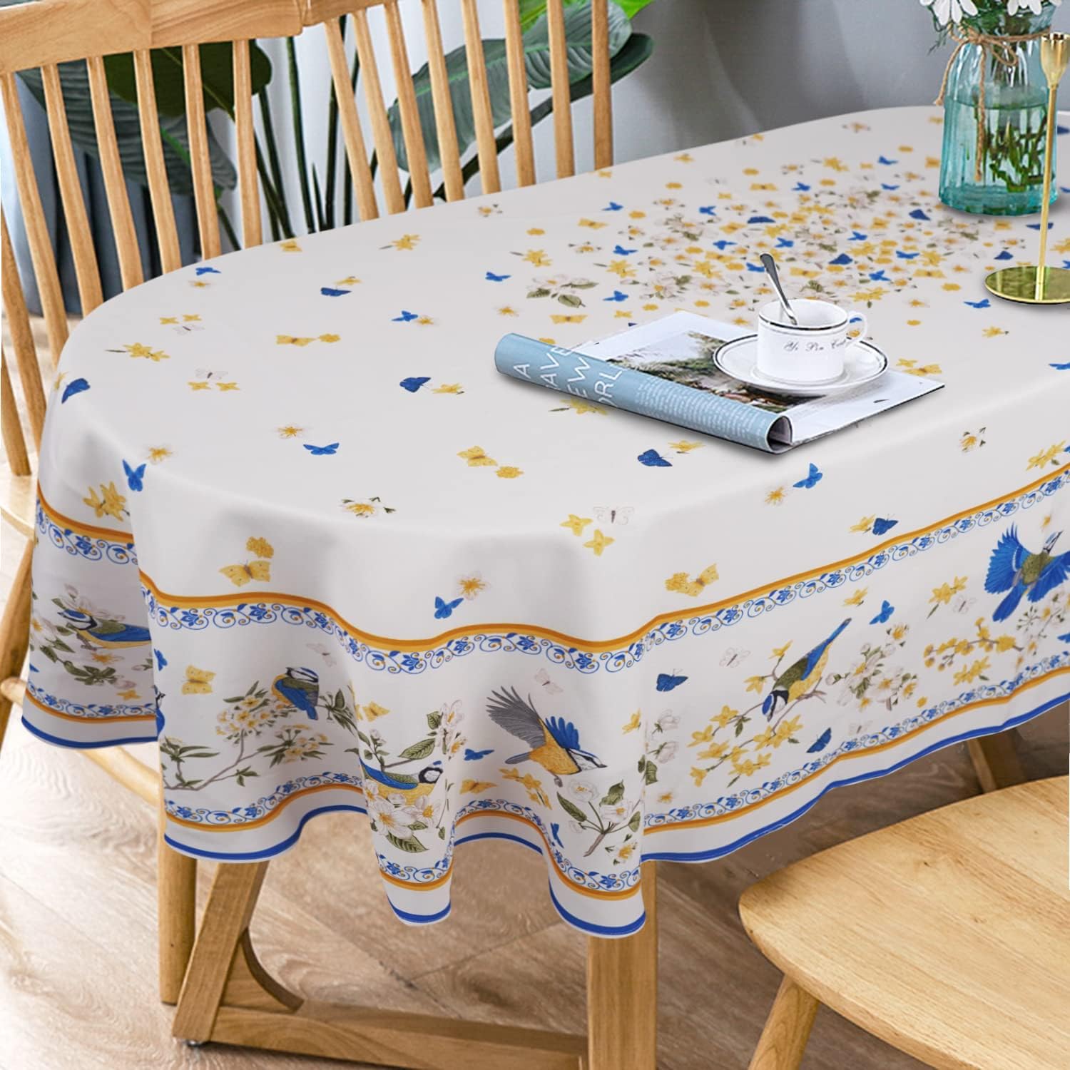 Oval Tablecloth Blue Floral Tablecloth, French Oval