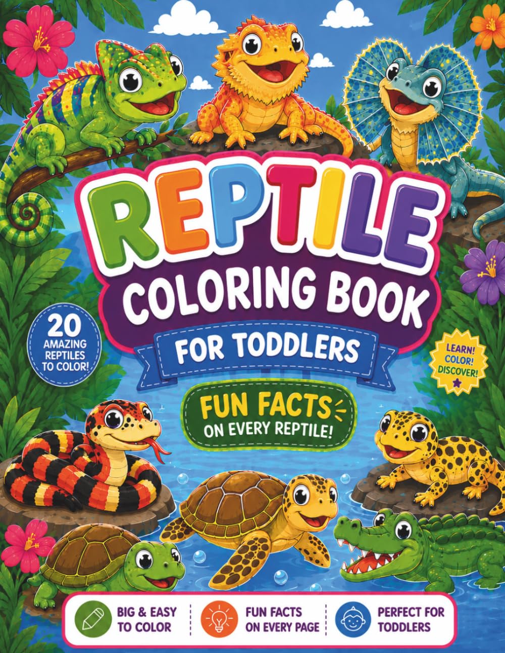 Reptile Coloring Book for Toddlers: Fun and Educational Reptile Coloring Pages with Reptile Facts