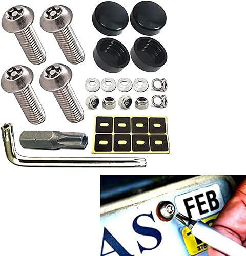 GKmow Juego de 4 tornillos antirrobo para placa de matrícula, pernos inoxidables M3M4 SS, tornillos universales Torx de seguridad, resistentes a