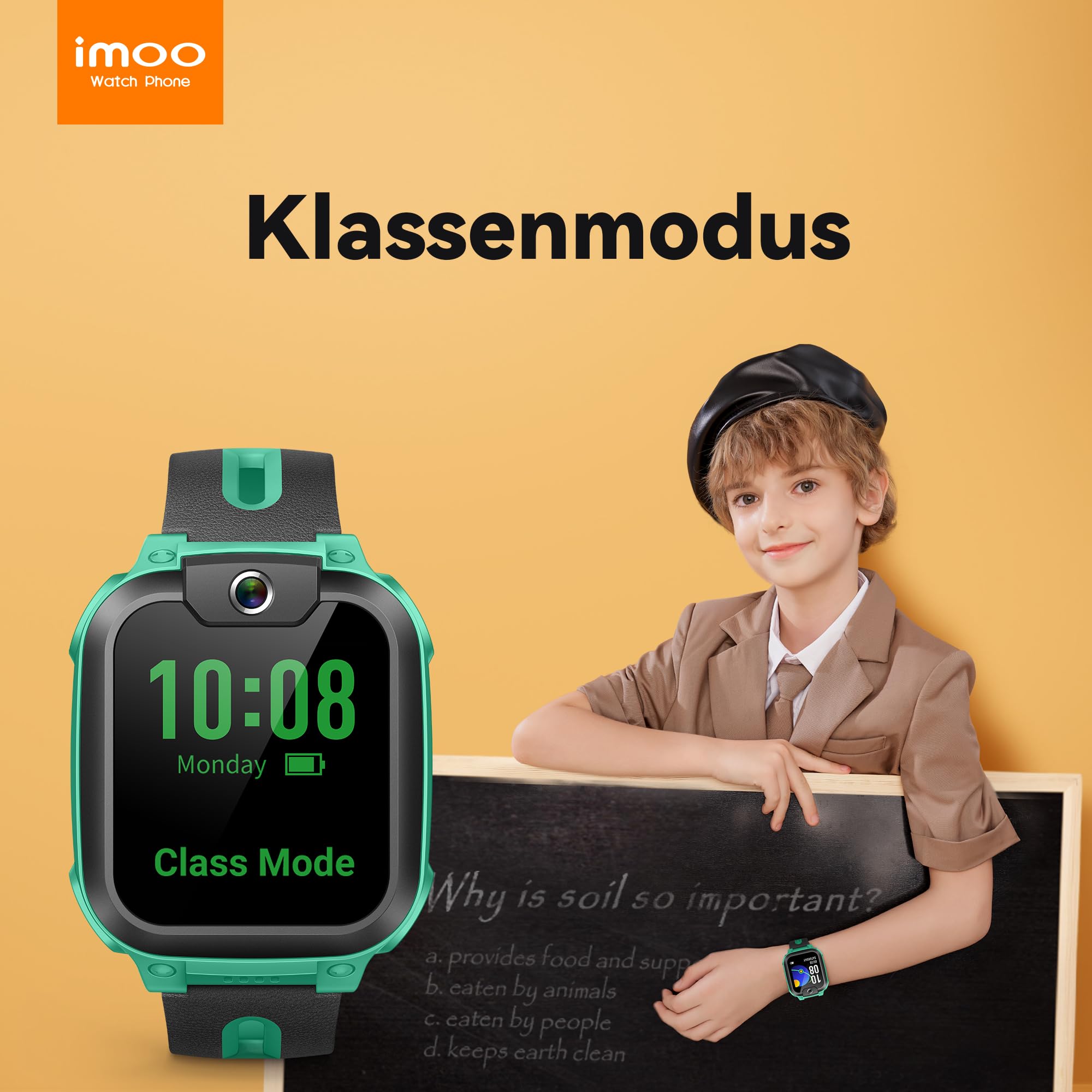 imoo Z1 smartwatch für Kinder, Kinder smartwatch und SIM-Karten-Unterstützung, SOS Notruf, Klassenmodus, IPX8 wasserdicht, 1,3 Zoll, Frontkamera 2 MP, Grün