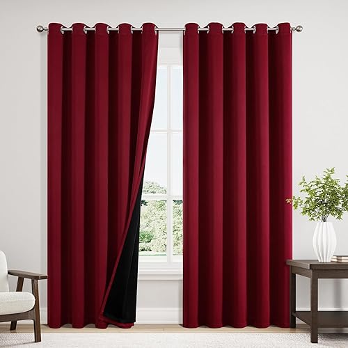 Miniatura 37 de ChrisDowa Cortinas 100% Opacas para Dormitorio con Forro Negro, 2 Capas Gruesas Totalmente Opacas con Aislamiento Térmico y Ojales, Cortinas de