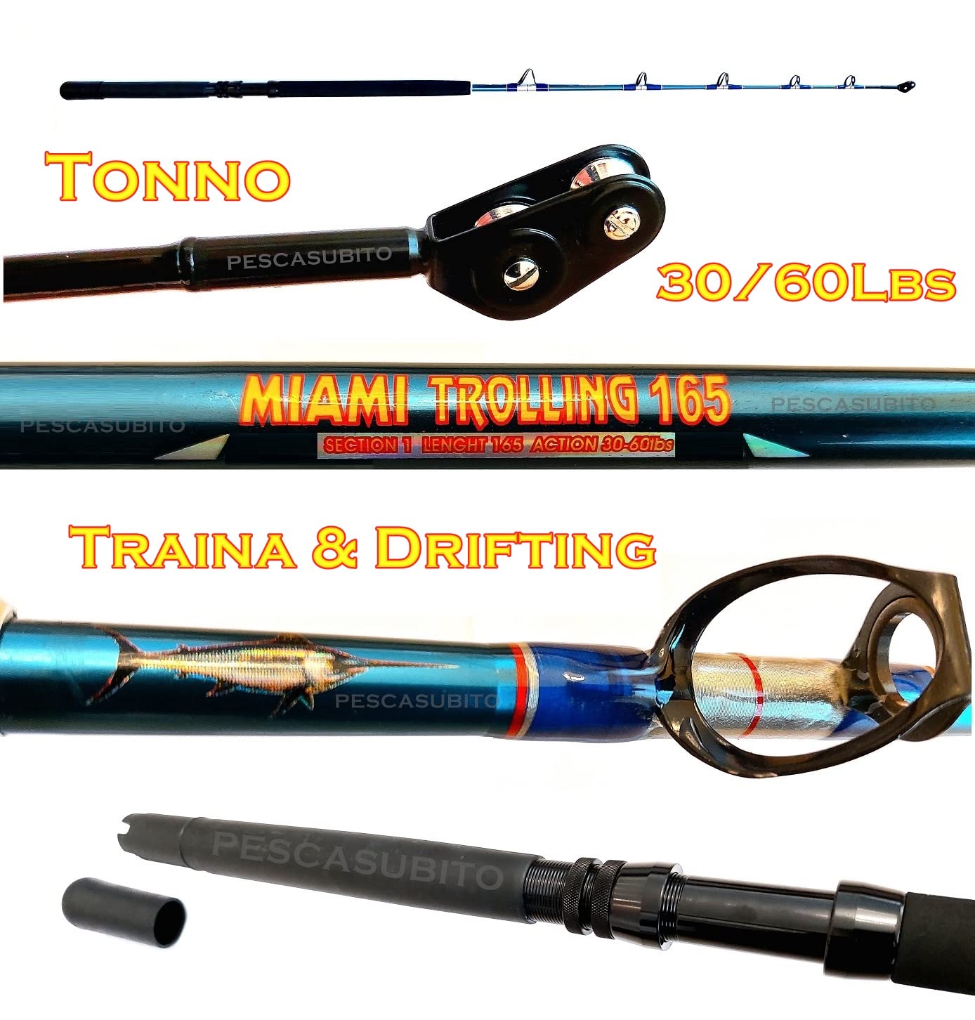 - Canna Pesca Drifting Tonno Rosso Big Game Miami 30-60 Libbre con Carrucola
