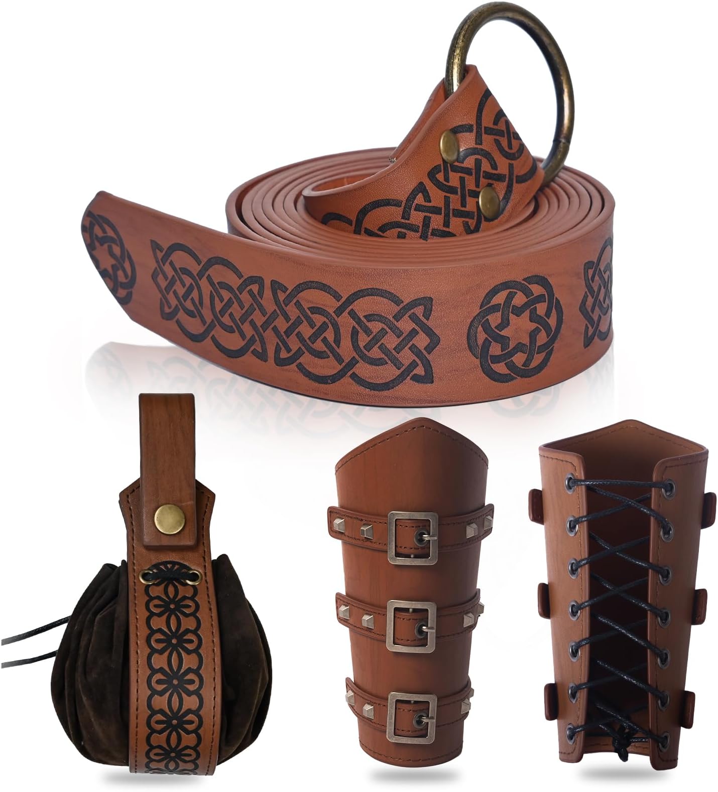 Medieval Knight Accessories PU Leather Belt Bracers Vintage Pouch