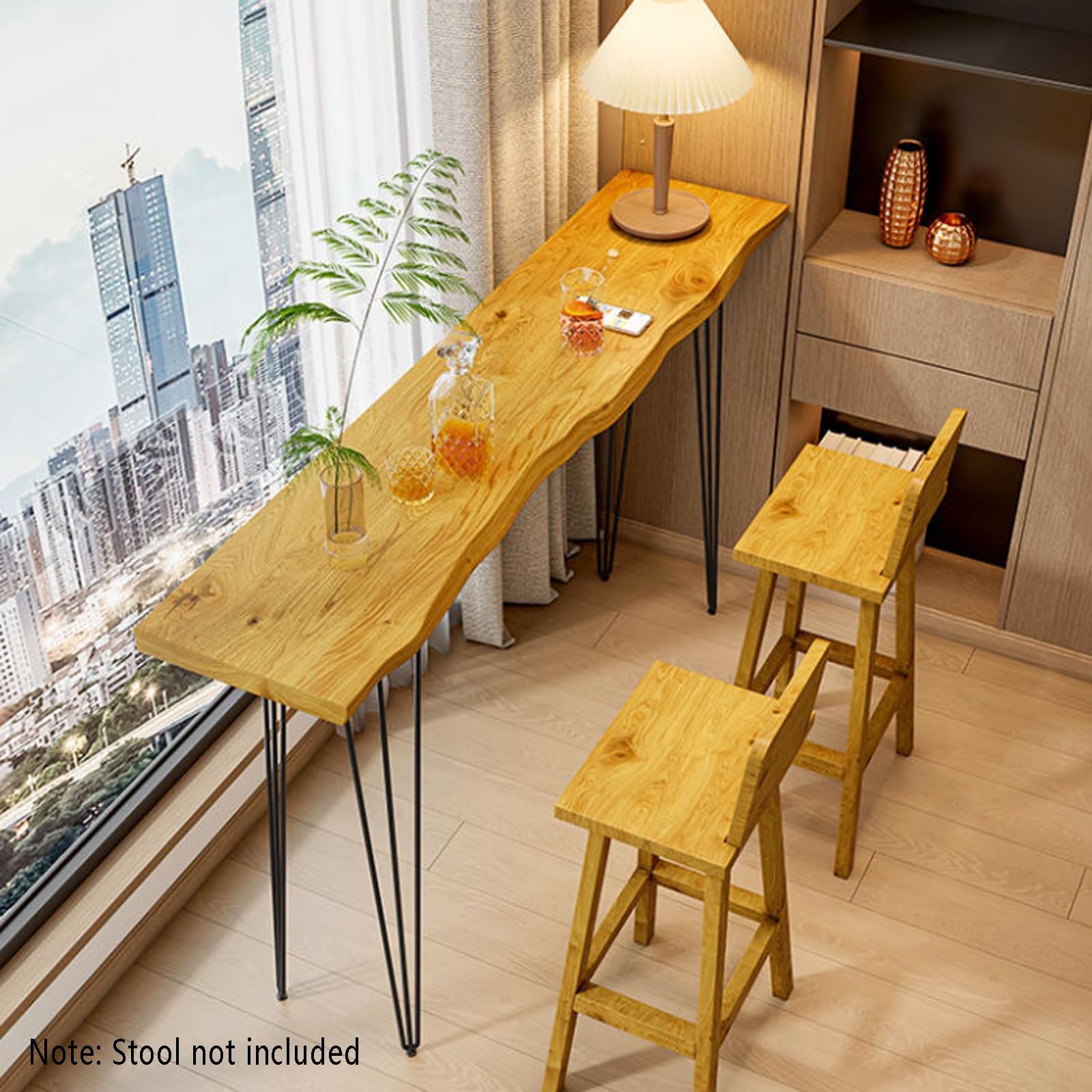 Tavolo da pranzo industriale alto – Tavolo alto stretto con piano in legno massello e robusta base in metallo, mobili moderni per cucina, patio, bar e sala da pranzo per intrattenimento