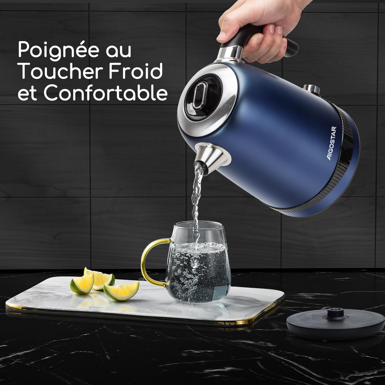 Aigostar Bouilloire Electrique Temperature Reglable inox 1,7L Bleu Foncé Vintage - Bouilloire électrique 2200W, Maintien Au Chaud, ébullition Rapide, Pas de Plastique à L'intérieur, Sans BPA