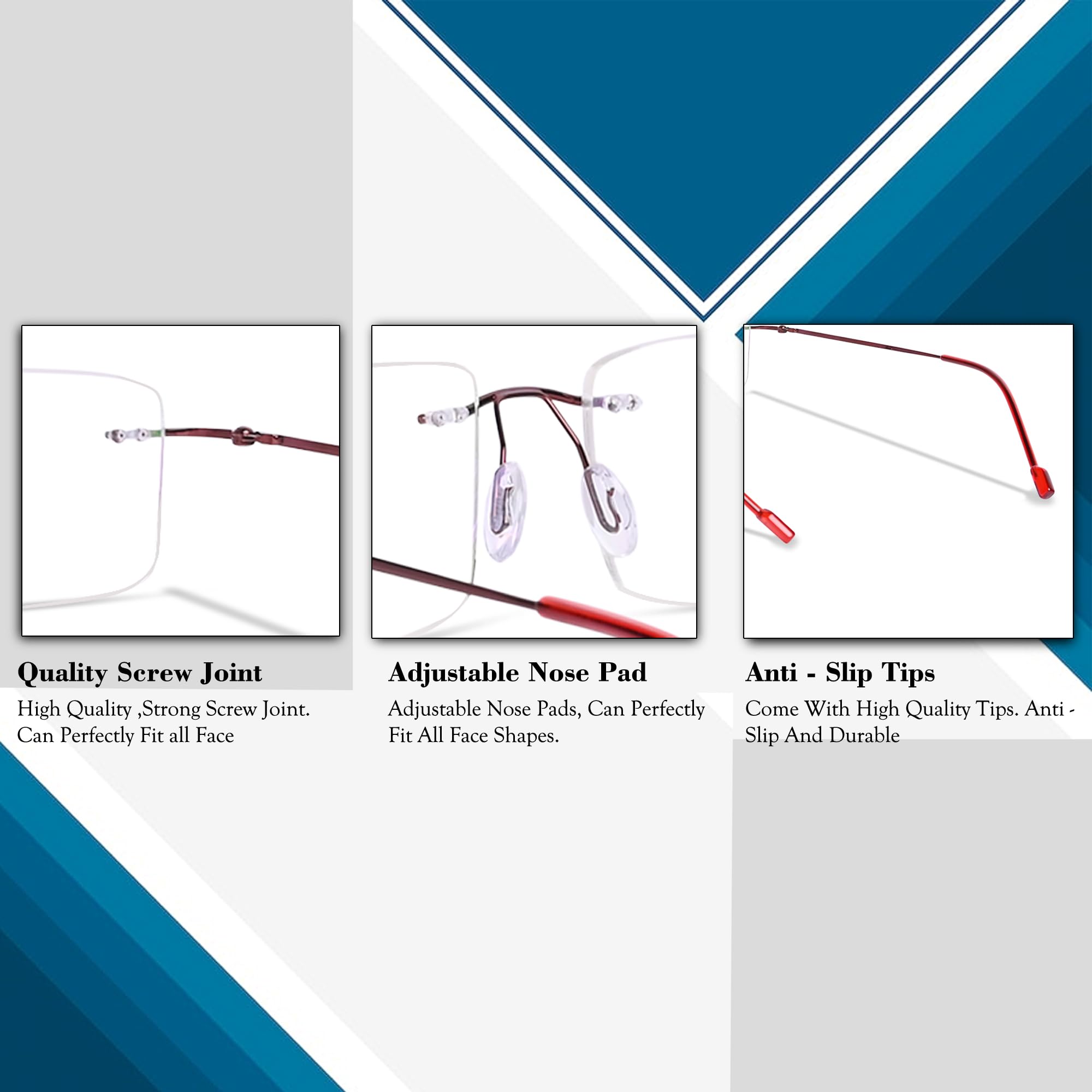 Rimless Rectangle Frame For Men & Women (RED) - Image 4 thumbnail
