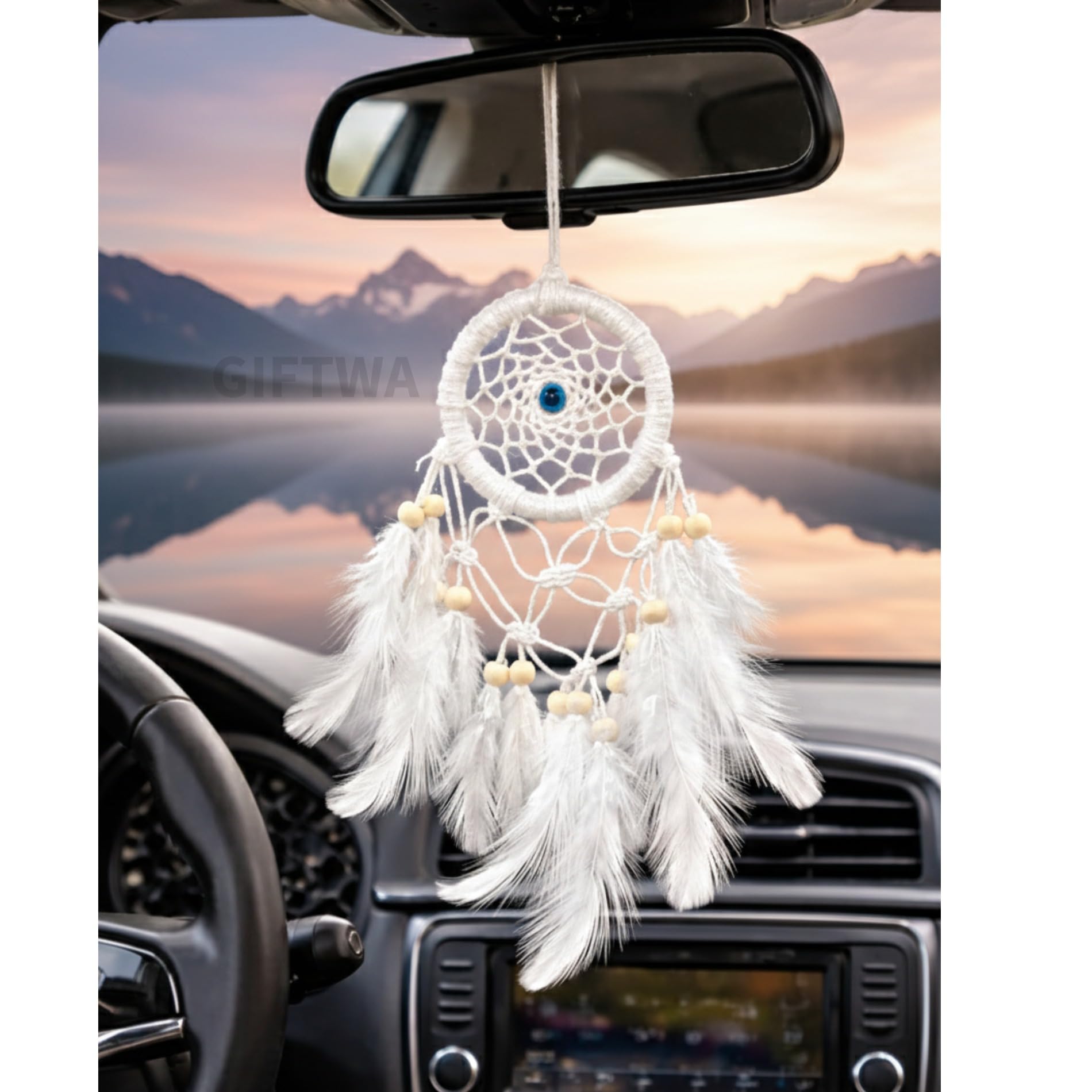 GIFTWA Dream Catcher/Car Hanging/Wall Hanging/Dreamcatcher, Car Ornament, Car Decorative - for Positive Energy and Protection, Natural Feathers (Dream Catcher White w2)-image-6