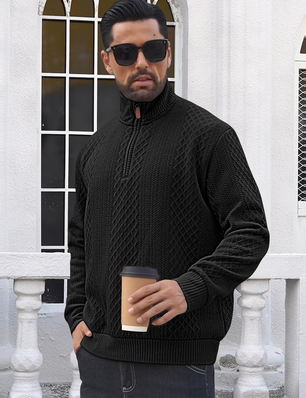 Men's Quarter Zip Sweatshirt Pullover Sweater Casual Long Sleeve Stand Collar Quarter Sweaters - Image 2