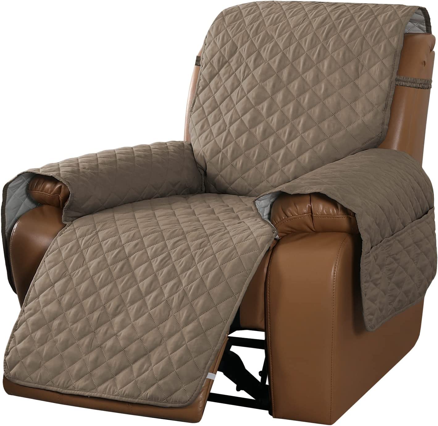 Non-Slip Recliner Chair Cover - Reversible Sofa Slipcover with Elastic Strap - Washable Protector (Taupe, Recliner Armchair)
