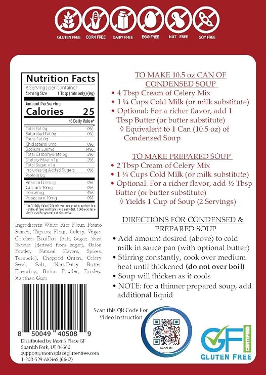 Mom's Place Gluten-Free Cream of Celery Soup Mix, Vegan, Dairy Free, 2.4oz