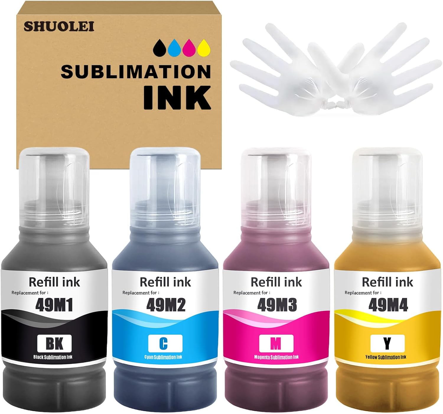 T49 T49M Sublimation Ink Refilled Bottles Compatible with F170 F570 Printer (4-Pack,T49M1 T49M2 T49M3 T49M4)